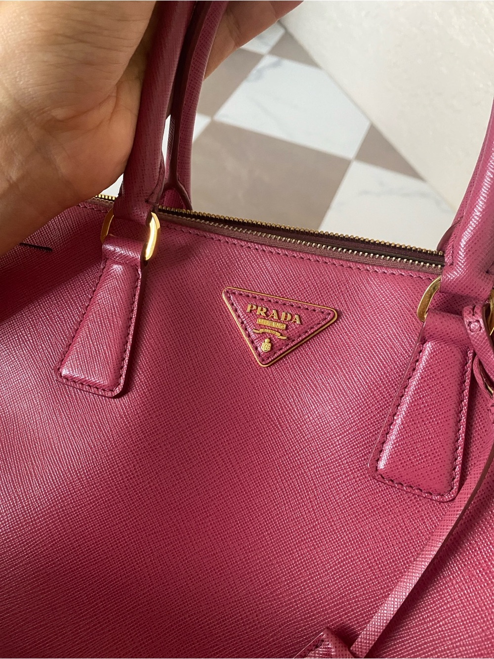 Rare color! 100% AUTH Prada Pink Saffiano Leather Tote bag with Gold Hardware